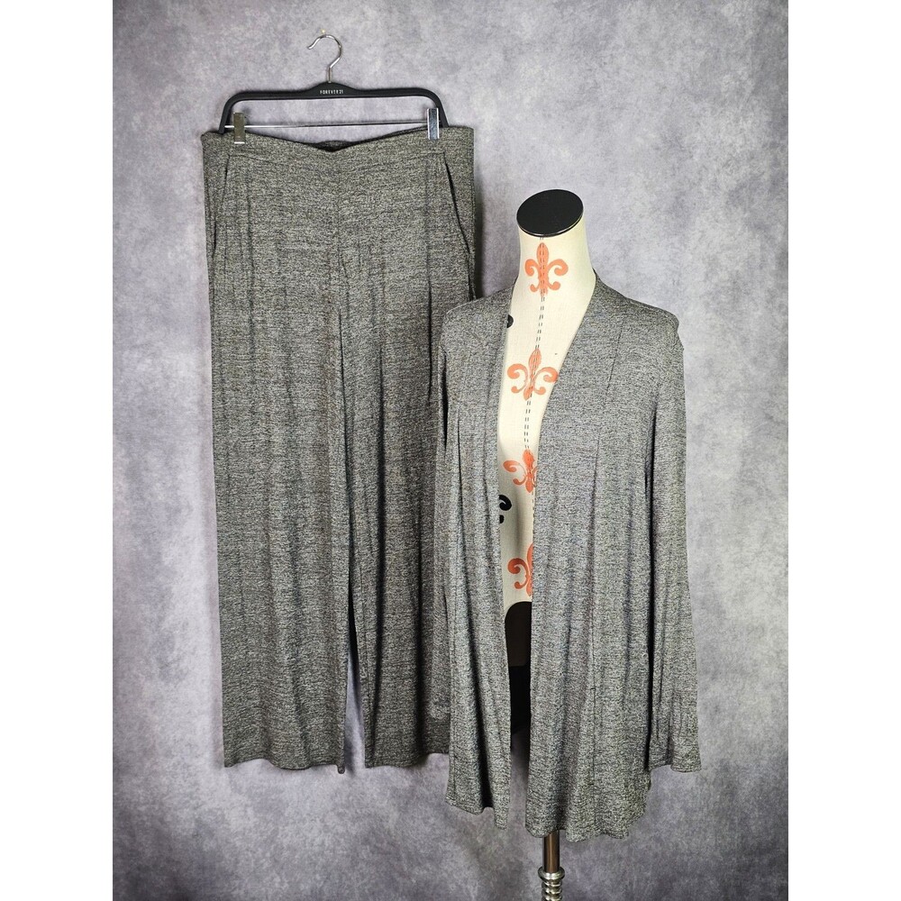 J. Jill Wearever Collection Gray Knit 3 Pcs Set Cardigan Top Pants Womens XL EUC
